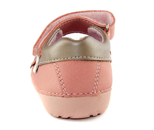 D.D. Step Toddler Single Strap Girl Sandals/Dress Shoes Light Pink With Flowers - Supportive Leather From Europe Kids Orthopedic - shoekid.ca