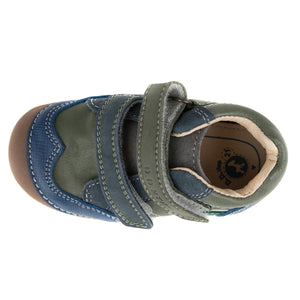 D.D. Step Toddler Boy Shoes Khaki With Green Stripe - Supportive Leather From Europe Kids Orthopedic - shoekid.ca