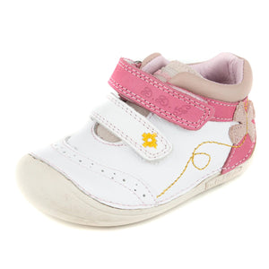 D.D. Step Toddler Girl Shoes White And Pink Butterfly Theme - Supportive Leather From Europe Kids Orthopedic - shoekid.ca