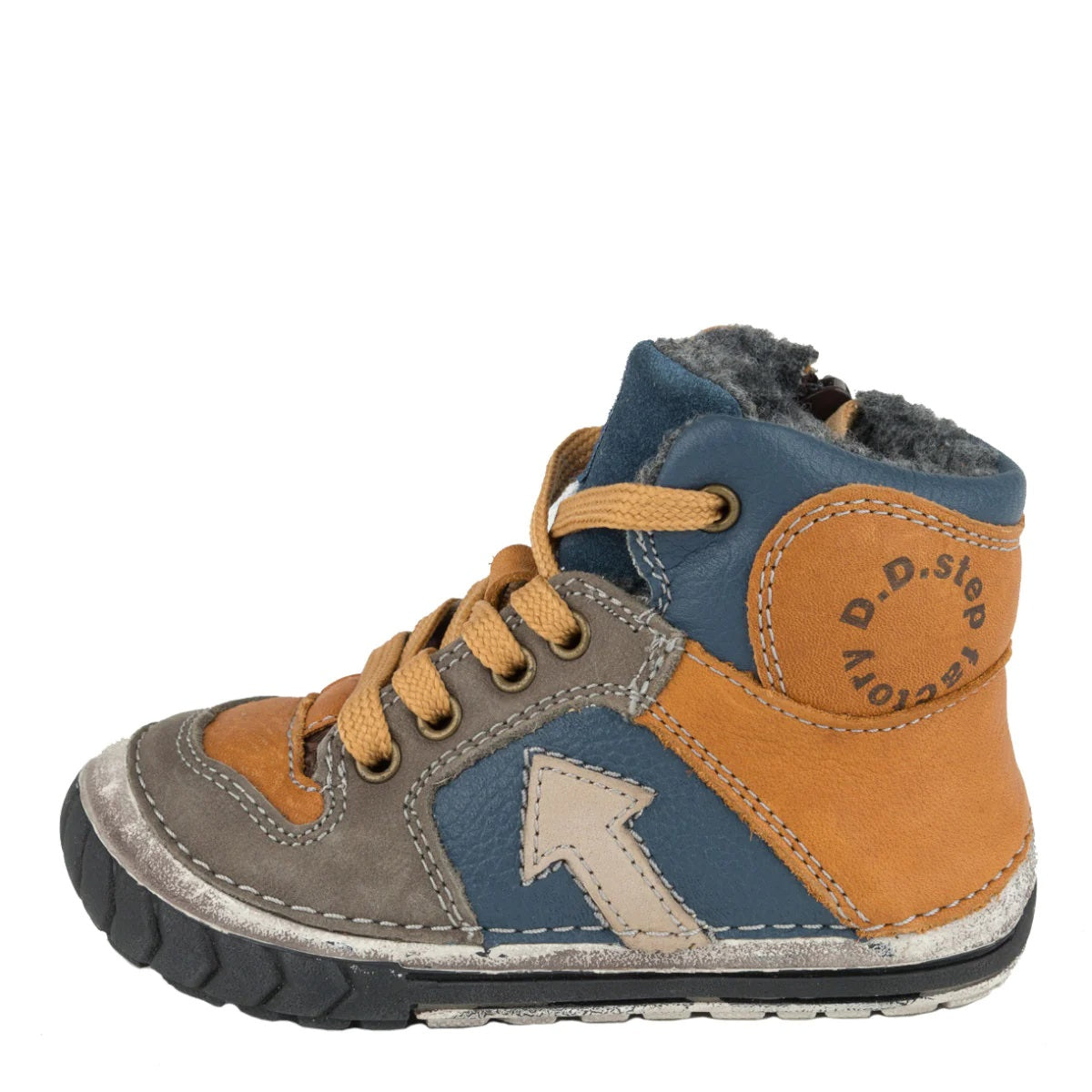 D.D. Step Toddler Boy Shoes/Winter Boots With Faux Fur Insulation Blue And Bronze Arrow - Supportive Leather Shoes From Europe Kids Orthopedic - shoekid.ca