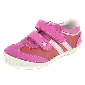 D.D. Step Little Kid Girl Double Strap Shoes Dark Pink - Supportive Leather From Europe Kids Orthopedic - shoekid.ca