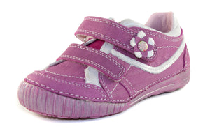 D.D. Step Little Kid Girl Double Strap Shoes Dark Pink With Flower - Supportive Leather From Europe Kids Orthopedic - shoekid.ca