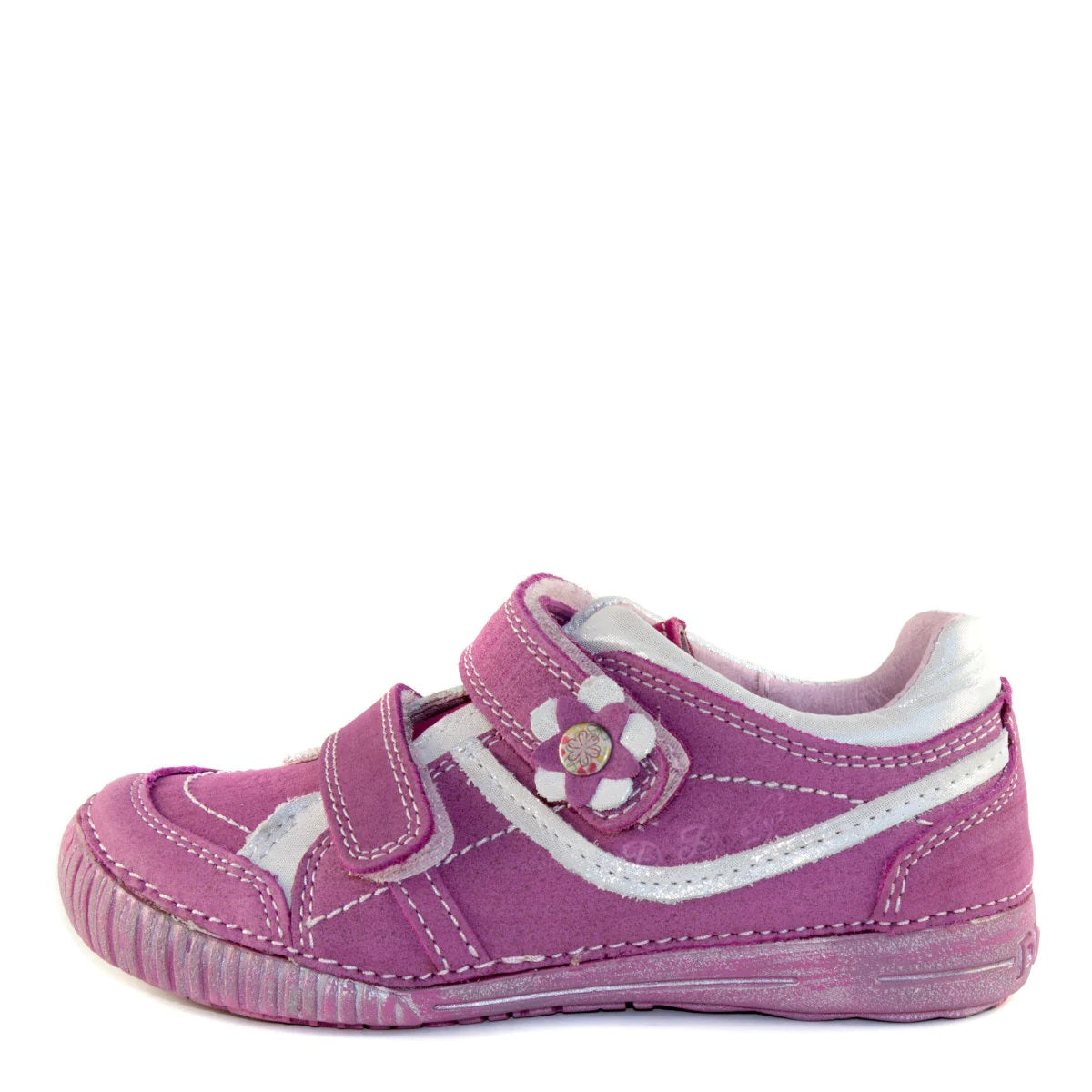 D.D. Step Little Kid Girl Double Strap Shoes Dark Pink With Flower - Supportive Leather From Europe Kids Orthopedic - shoekid.ca