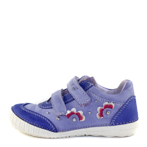 D.D. Step Little Kid Girl Double Strap Shoes Purple With Red And Silver Decor - Supportive Leather From Europe Kids Orthopedic - shoekid.ca