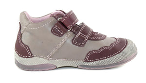 D.D. Step Toddler Girl Shoes Grey And Mauve With Drawings Flowers - Supportive Leather From Europe Kids Orthopedic - shoekid.ca