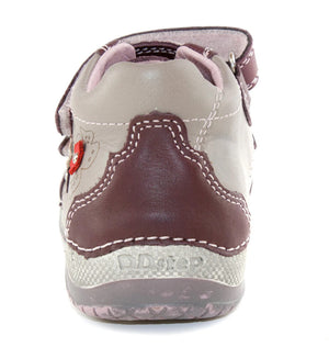 D.D. Step Toddler Girl Shoes Grey And Mauve With Drawings Flowers - Supportive Leather From Europe Kids Orthopedic - shoekid.ca