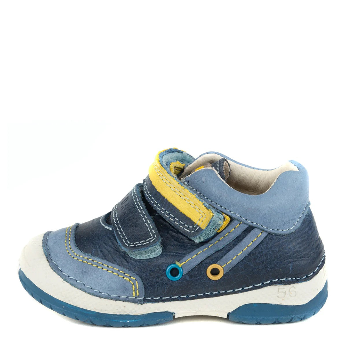 D.D. Step Toddler Boy Shoes Dark Blue With Yellow And Decor - Supportive Leather From Europe Kids Orthopedic - shoekid.ca