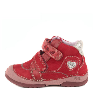 D.D. Step Toddler Girl Shoes Red With Silver Heart - Supportive Leather From Europe Kids Orthopedic - shoekid.ca