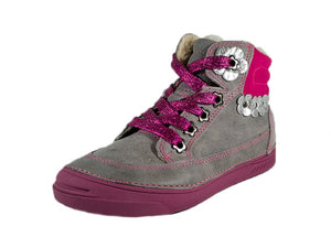 D.D. Step Big Kid Girl Shoes/Winter Boots With Faux Fur Insulation Grey Neon Pink And Silver Flowers - Supportive Leather Shoes From Europe Kids Orthopedic - shoekid.ca