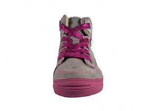 D.D. Step Big Kid Girl Shoes/Winter Boots With Faux Fur Insulation Grey Neon Pink And Silver Flowers - Supportive Leather Shoes From Europe Kids Orthopedic - shoekid.ca