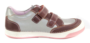 D.D. Step Big Kid Girl Double Strap Shoes Metal And Light Pink With Maroon - Supportive Leather From Europe Kids Orthopedic - shoekid.ca