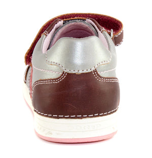 D.D. Step Big Kid Girl Double Strap Shoes Metal And Light Pink With Maroon - Supportive Leather From Europe Kids Orthopedic - shoekid.ca