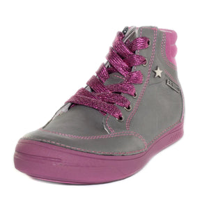 D.D. Step Big Kid Girl High-Top Shoes Grey With Pink - Supportive Leather From Europe Kids Orthopedic - shoekid.ca