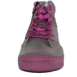 D.D. Step Big Kid Girl High-Top Shoes Grey With Pink - Supportive Leather From Europe Kids Orthopedic - shoekid.ca