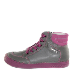 D.D. Step Big Kid Girl High-Top Shoes Grey With Pink - Supportive Leather From Europe Kids Orthopedic - shoekid.ca