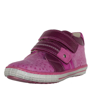 Szamos kid girl sneakers pink with hearts and burgundy velcro straps toddler/little kid/big kid size - TinyShoes