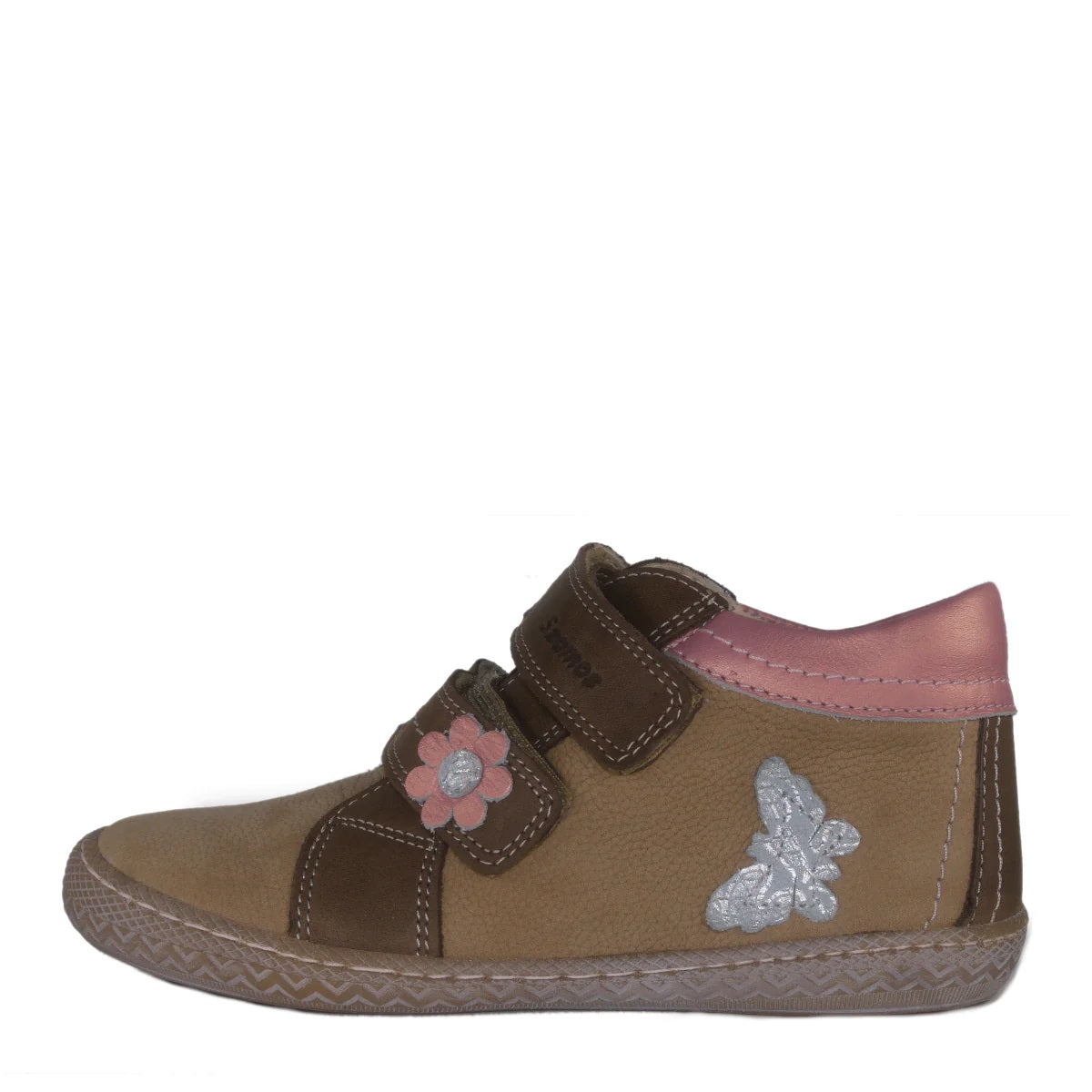 Szamos kid girl sneakers beige with grey butterfly decor little kid/big kid size