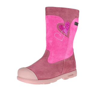 Szamos kid girl supinated boots pink and mauve with hearts and side zipper little kid/big kid size - TinyShoes