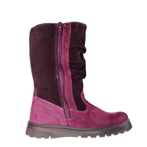 Szamos Kid Girl Winter Boots Burgundy And Mauve With Hearts And Side Zipper - Made In Europe - shoekid.ca