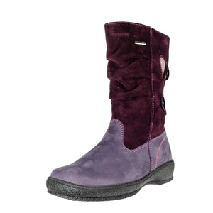 Szamos kid girl winter boots mauve and purple with hearts and side zipper little kid/big kid size - TinyShoes