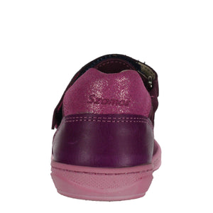 Szamos Kid Girl Dress Shoes In Burgundy Color And Pink Details With Velcro Strap - Made In Europe - shoekid.ca