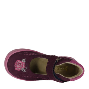 Szamos Kid Girl Dress Shoes In Burgundy Color And Pink Details With Velcro Strap - Made In Europe - shoekid.ca