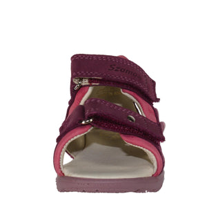 Szamos Kid Girl Supinated Sandals In Dark Pink Color And Butterfly Pattern With Double Velcro Strap - Made In Europe - shoekid.ca