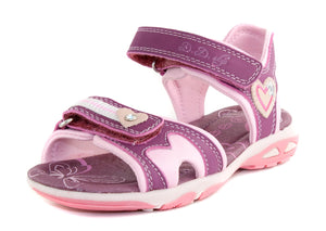 D.D. Step Girls Sandals Purple And Pink With Heart - Supportive Leather Shoes From Europe Kids Orthopedic - shoekid.ca