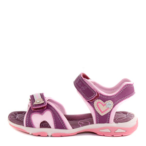 D.D. Step Girls Sandals Purple And Pink With Heart - Supportive Leather Shoes From Europe Kids Orthopedic - shoekid.ca