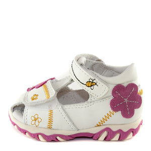 D.D. Step Girls Sandals White With Bees And Flower - Supportive Leather Shoes From Europe Kids Orthopedic - shoekid.ca