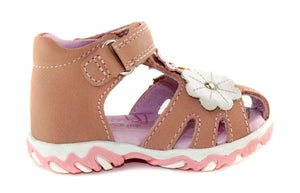 D.D. Step Girls Sandals Pink With Flowers - Supportive Leather Shoes From Europe Kids Orthopedic - shoekid.ca