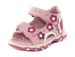 D.D. Step Girls Sandals Baby Pink With Flowers - Supportive Leather Shoes From Europe Kids Orthopedic - shoekid.ca