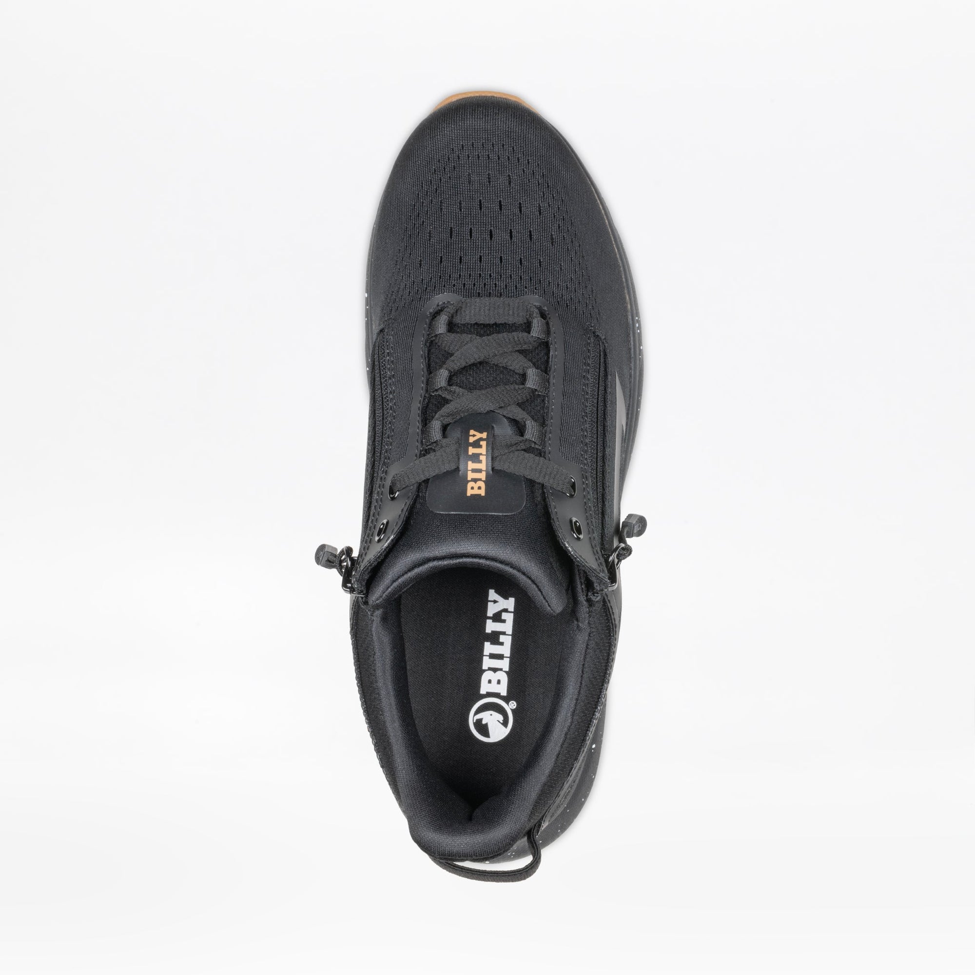 Top view of black BILLY Sport Inclusion DZ1 adaptive sneakers for men, orthopedic design ideal for diabetic feet and wide fit