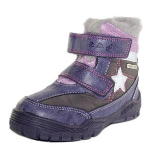 D.D. Step Little Kid Girl Shoes/Winter Boots With Faux Fur Insulation Purple Pink And Grey Star - Supportive Leather Shoes From Europe Kids Orthopedic - shoekid.ca