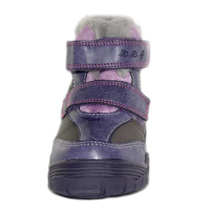 D.D. Step Little Kid Girl Shoes/Winter Boots With Faux Fur Insulation Purple Pink And Grey Star - Supportive Leather Shoes From Europe Kids Orthopedic - shoekid.ca