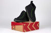 Black/Green Speckle BILLY Classic Lace High Tops with easy on/off zipper for toddlers and big kids, displayed on a shoe box.