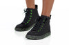 Black and green speckle BILLY high tops with laces and zipper for kids, easy on and off, functional and fashionable footwear.