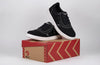 Men&#39;s Black/White Stitch BILLY Sneaker Low Tops on box, suitable for diabetes, plantar fasciitis, bunions, wide and orthotic use.