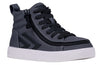 Charcoal/Black high-top sneakers with laces and zipper, easy on and off for kids, functional and stylish design.