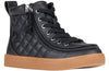 Black/Gum BILLY Classic Quilt High Tops for kids with easy on/off zipper, laces, and stylish faux leather design. Functional and fashionable.