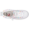 Top view of Billy Classic Rainbow Polka Kids High Top Sneaker with laces and side zipper for easy on and off access.