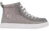 Billy Grey Jersey Classic Lace Highs with zipper for easy on and off, kids canvas shoe, stylish design, functional footwear.