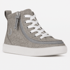 Billy Grey Jersey Classic High-Top Shoe with zipper and laces for easy on/off, featuring canvas upper and rubber sole. Functional and fashionable.