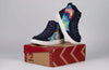 Billy Navy Tie Dye Street High Tops with zipper and laces for toddlers and big kids, easy on and off, stylish and functional.