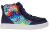 Navy tie-dye Billy Street High Tops with easy on/off zipper and laces, functional and fashionable kids shoes for toddlers and big kids.