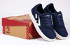 Navy/White Billy CS 1.0 Sneaker Low Tops with laces and zipper for easy on and off, placed on shoe box; kids skate sneakers.