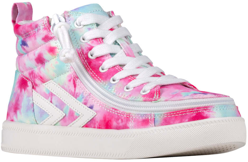 Billy Pink Watercolor High Top Sneakers with Laces and Zipper, Easy On/Off for Kids, Functional and Fashionable
