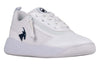 Billy White/Navy Sport Court Athletic Sneaker with zipper and laces for kids, easy on/off, durable faux leather, padded comfort.