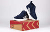 Billy Navy/White CS 1.0 Sneaker High Tops for Kids, features easy on off zipper and laces, stylish and functional footwear on shoebox