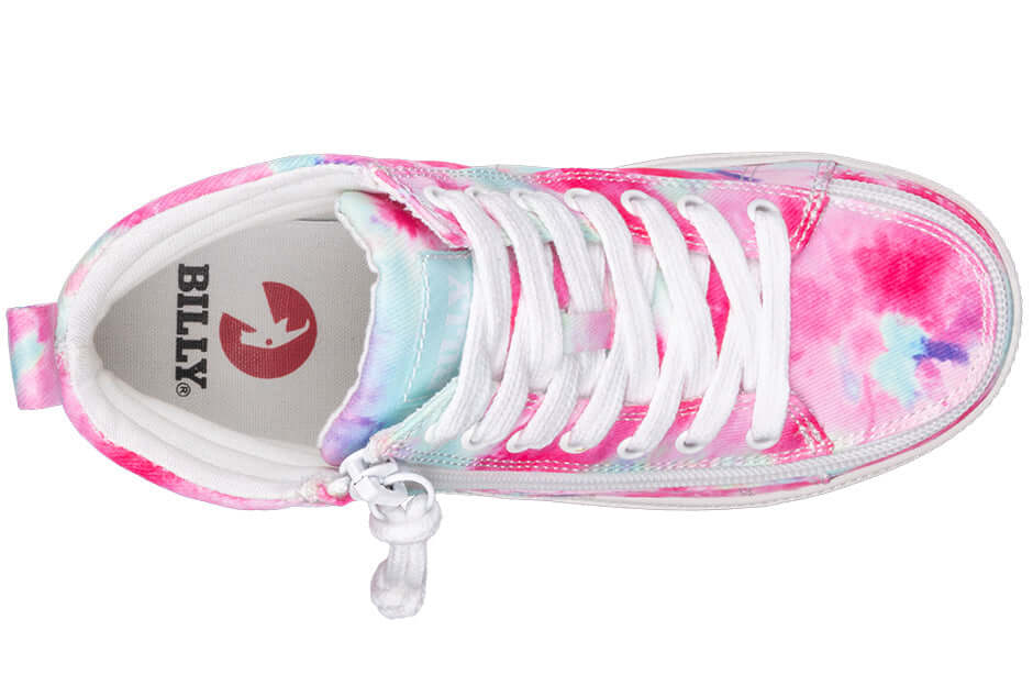 Top view of Billy Pink Watercolor BILLY CS 1.0 Sneaker High Tops showing laces, zipper, and colorful design for easy on and off.